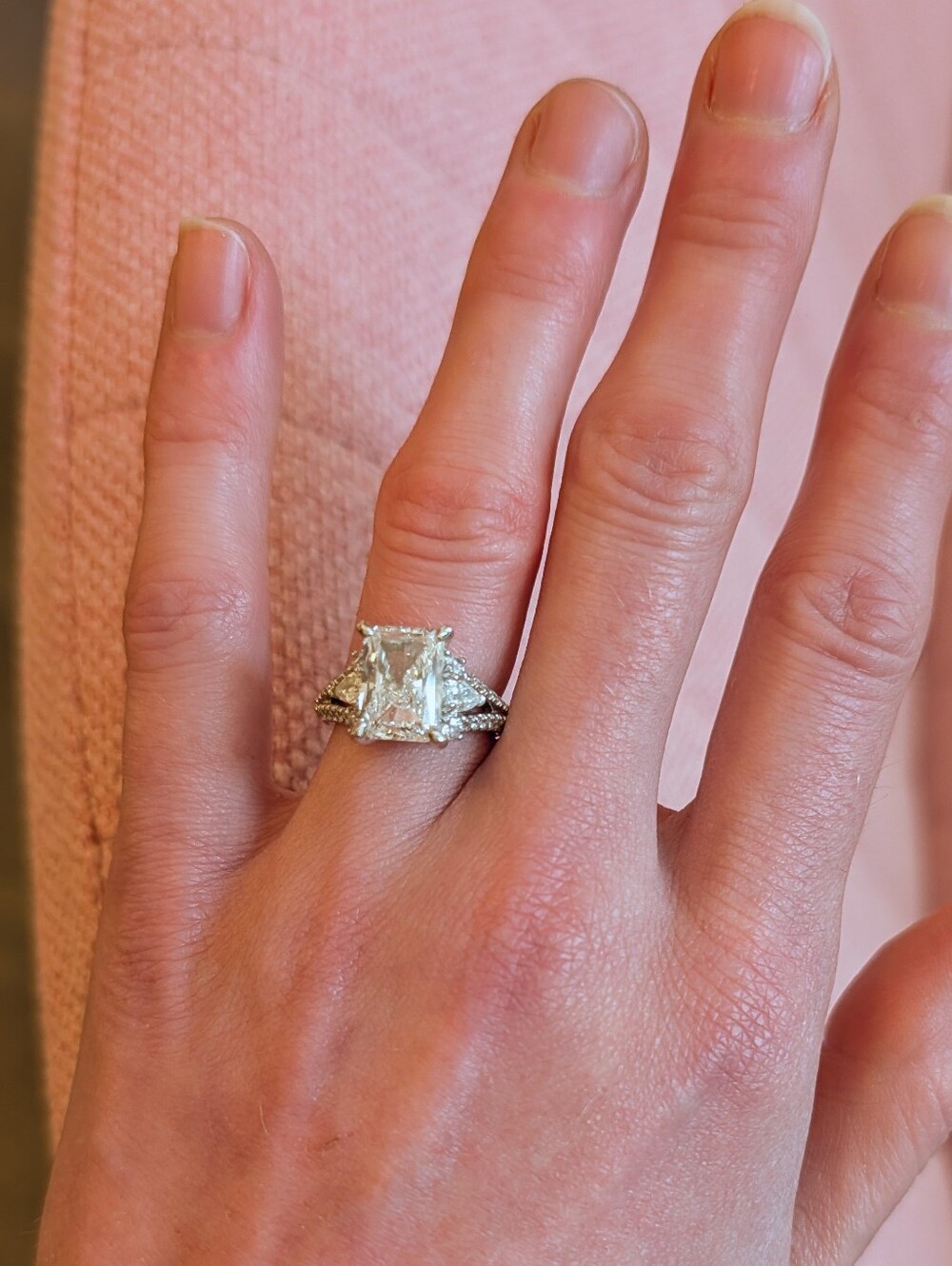 IGI 3.10ct E VS1 Radiant Lab Diamond Ring | 14K WG + 0.71ct Natural
